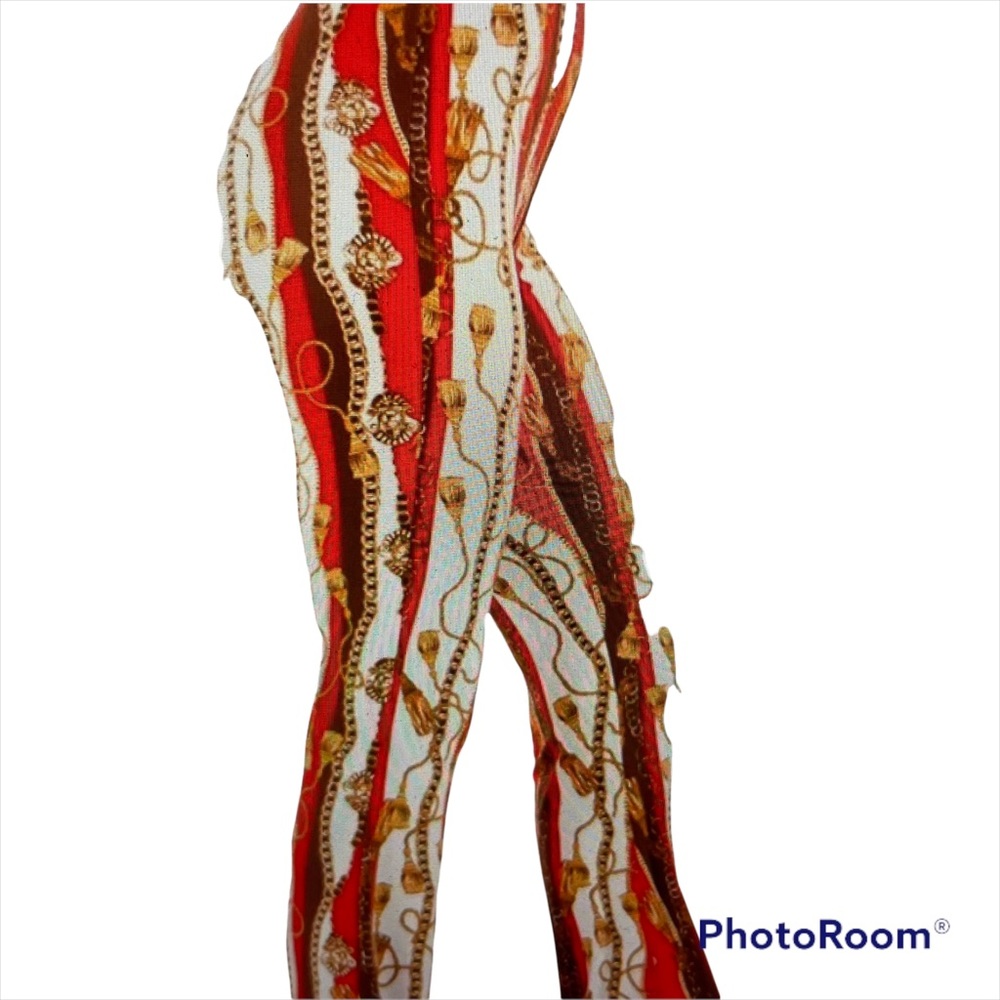 Red Chain Print Bell Bottom Pants - Picture 3 of 6